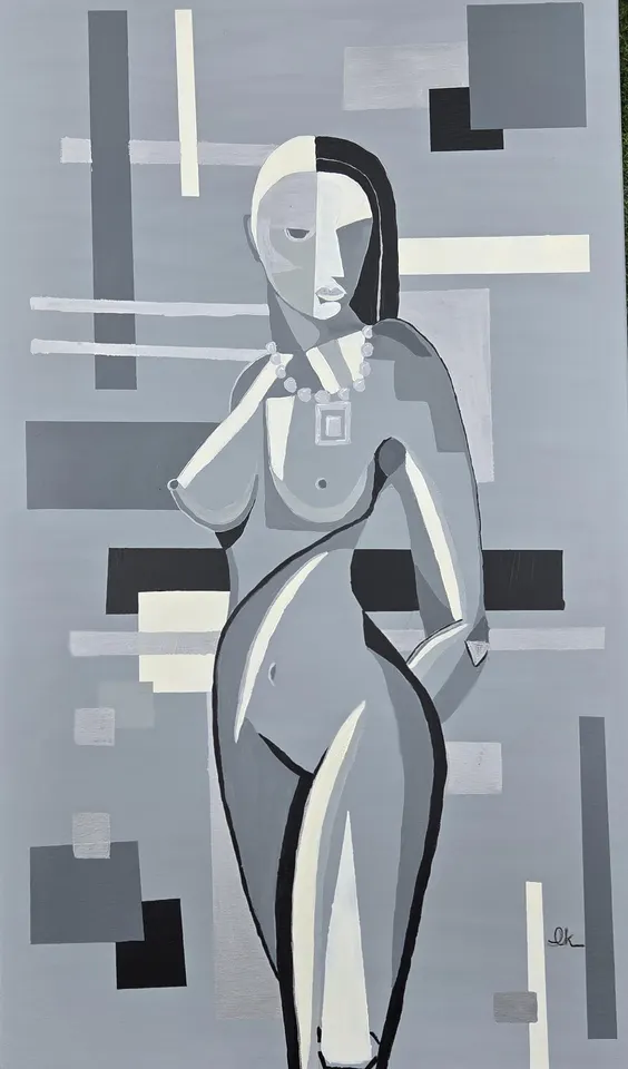 Katarzyna Lewandowska — Geometryczny Akt 002 Monochrom, obraz akrylowy