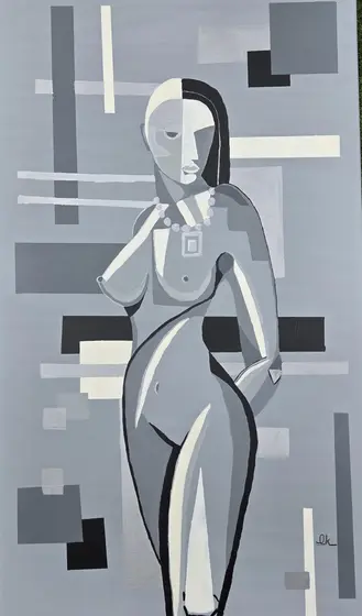 Katarzyna Lewandowska — Geometryczny Akt 002 Monochrom, malarstwo akrylowe
