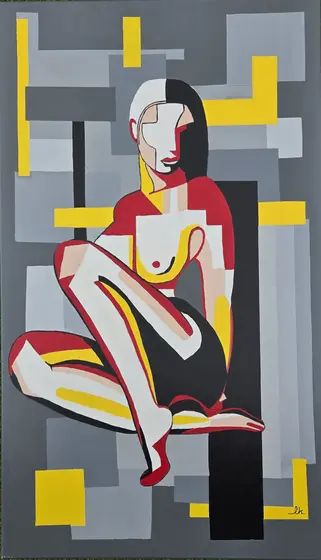 Katarzyna Lewandowska — Geometryczny Akt 001 Czerwien, malarstwo akrylowe